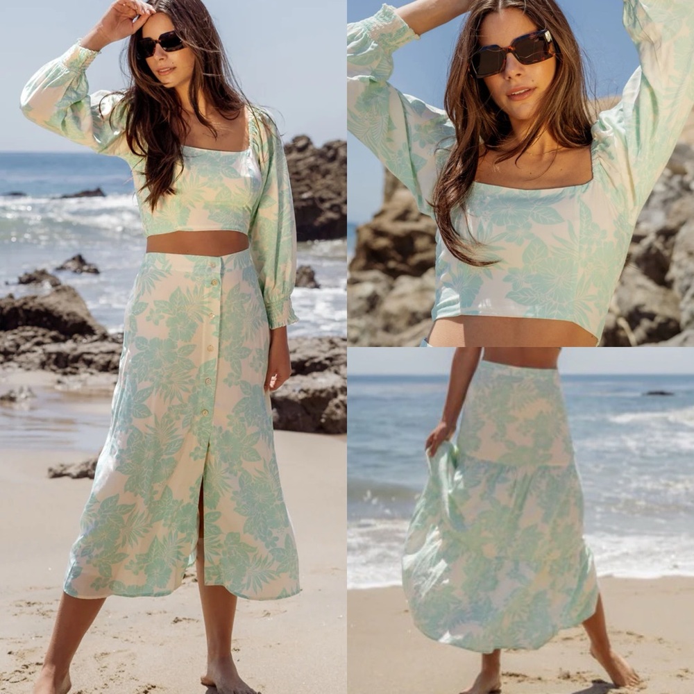 PANEROS Floral Midi Skirt Set NWOT sz XS Aloha print